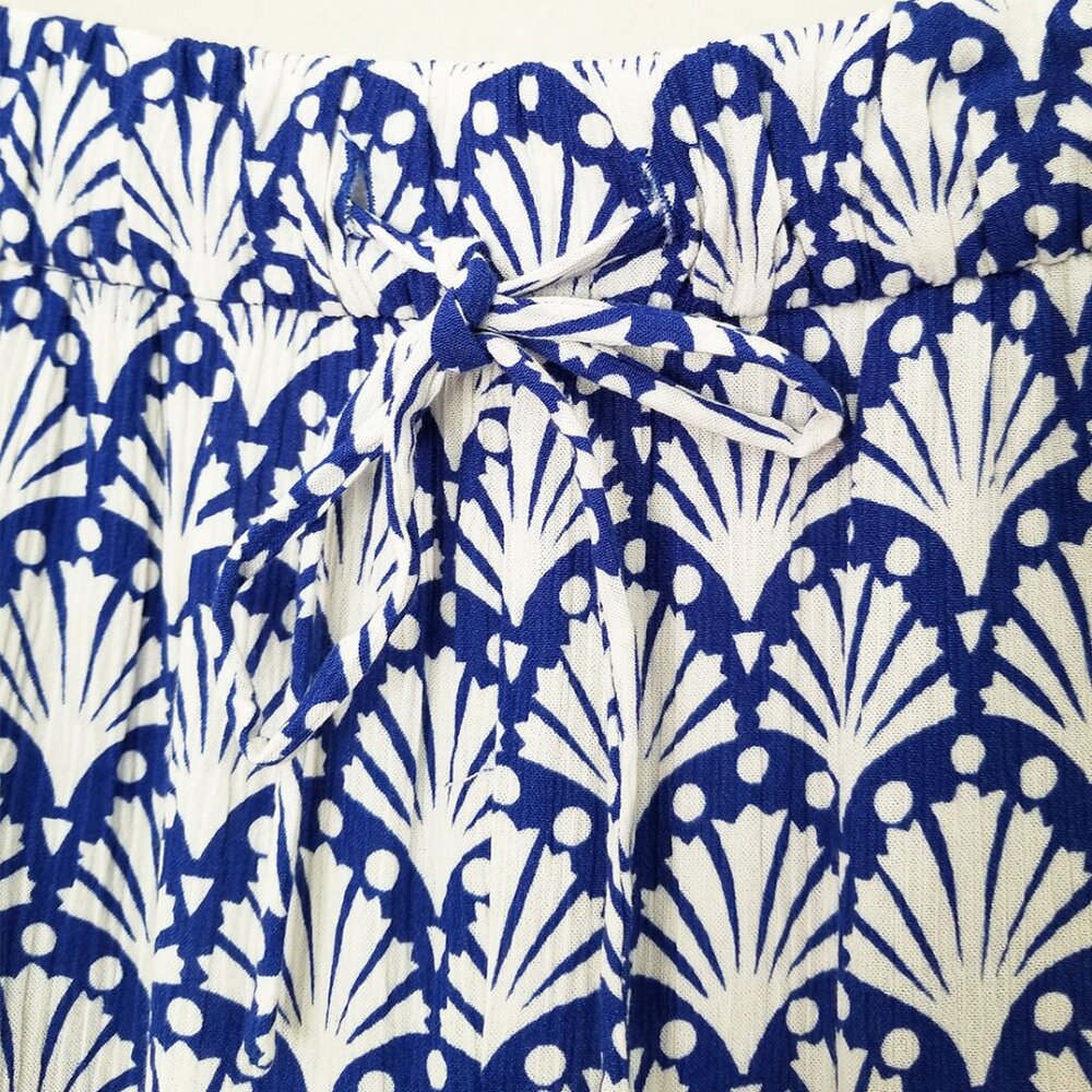 Boden Shells Print Crinkle Tapered Trousers Pants 8 Blue White Pull On Beach $98 - Picture 13 of 16